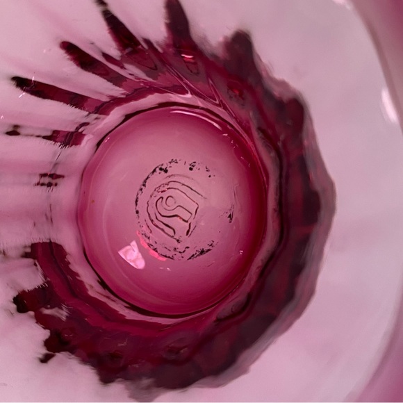 Cranberry Glass Basket by Pilgrim with Clear Glass Handles 5.5” high pink EUC - Picture 16 of 16